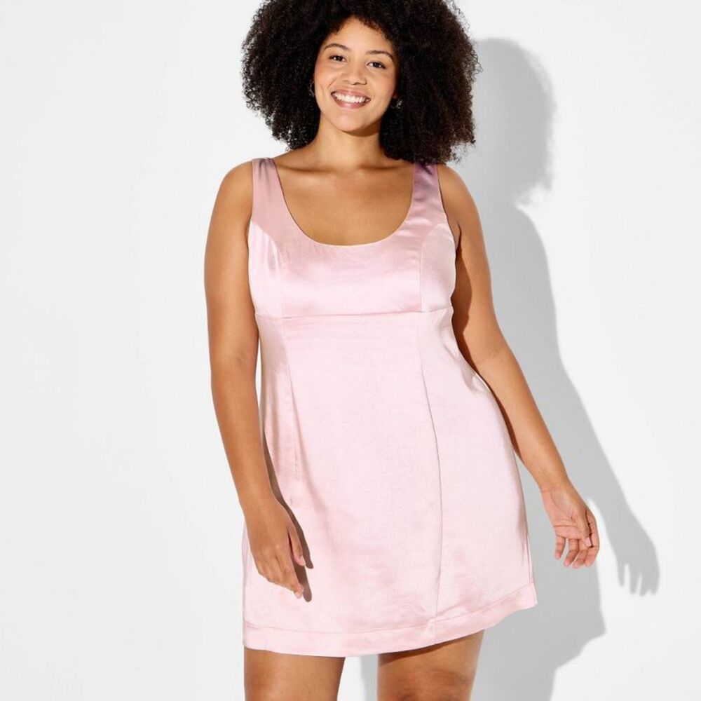 Women's Satin Scoop Neck Mini Dress - Wild Fable Light Pink 2X
